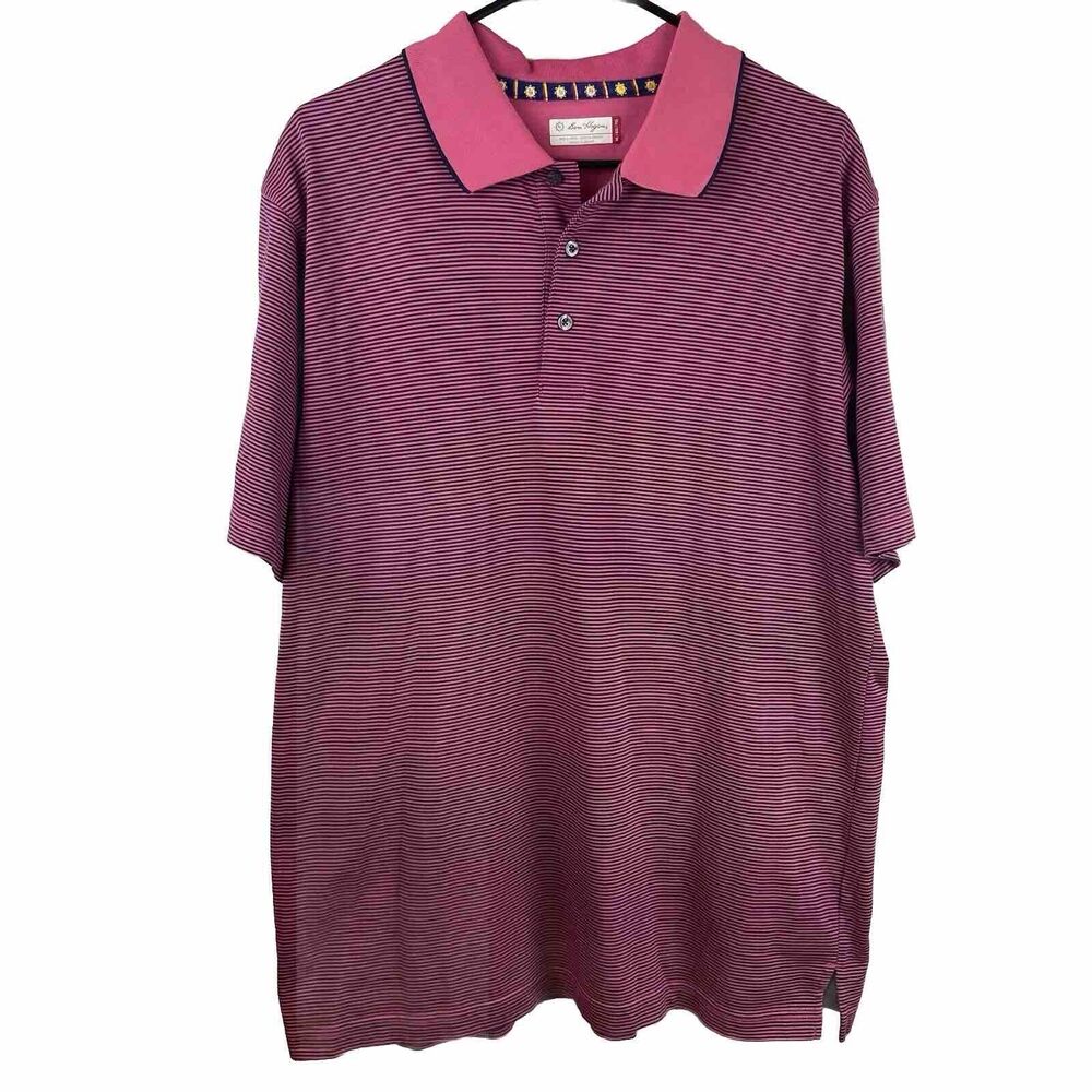 Ben Hogan  Golf polo Shirt Mens Sz XL  Pink Navy Striped Short Sleeve